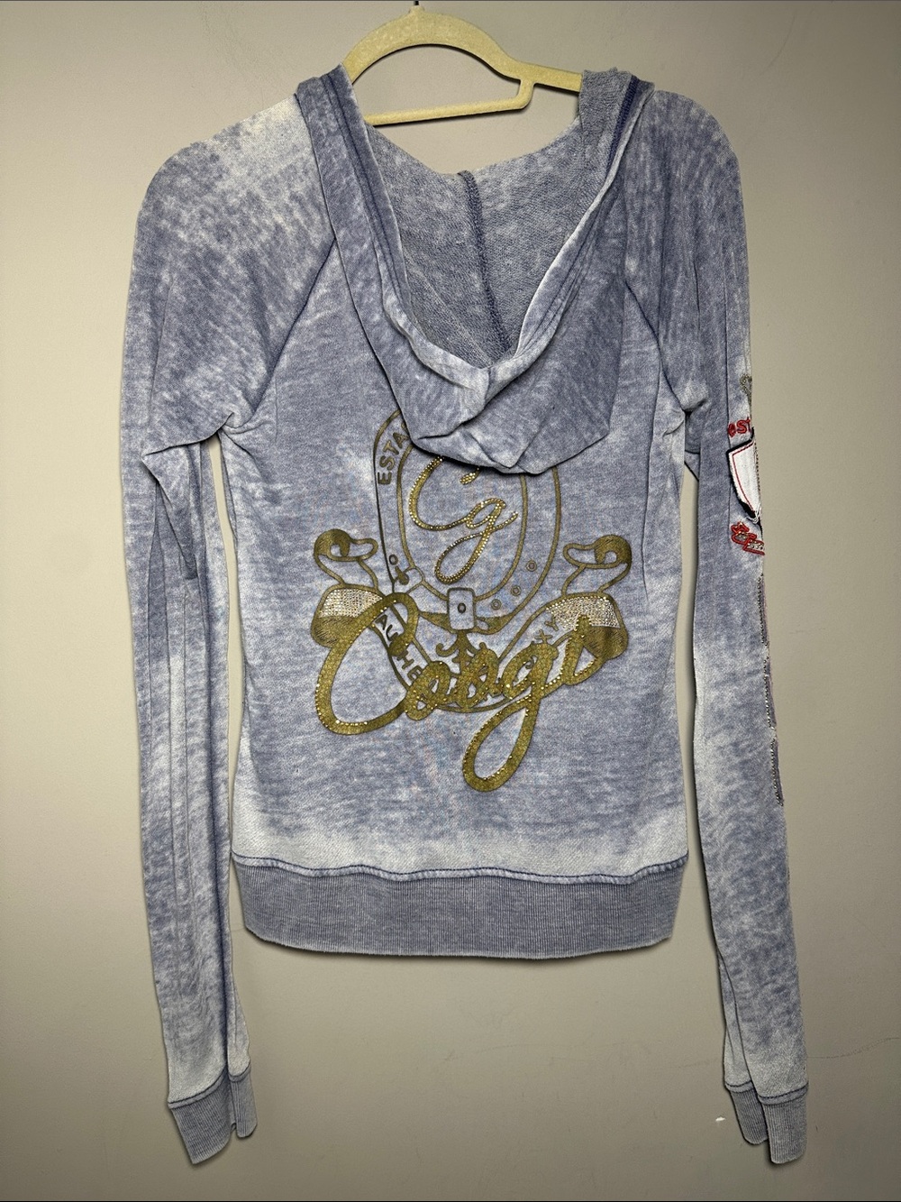 COOGI Light blue Washed Zip-Up Hoodie Sweater with Embroidered Crest